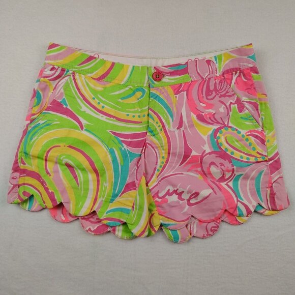 Lilly Pulitzer Buttercup Shorts Sz 00 All Nighter Flamingo Scalloped Hem - Picture 1 of 8
